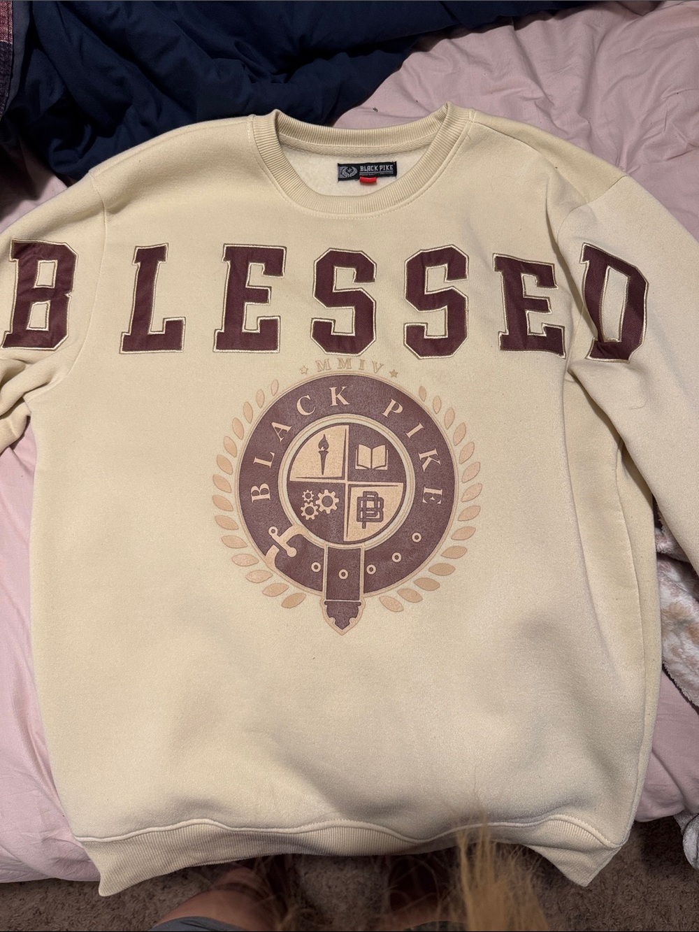 Black Pike 'Blessed' Cream Crewneck Sweatshirt